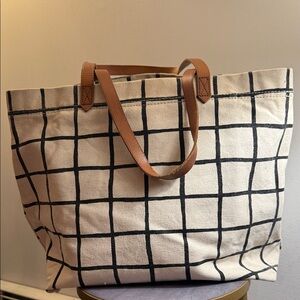 Madewell The Canvas Transport Tote in Windowpane Black